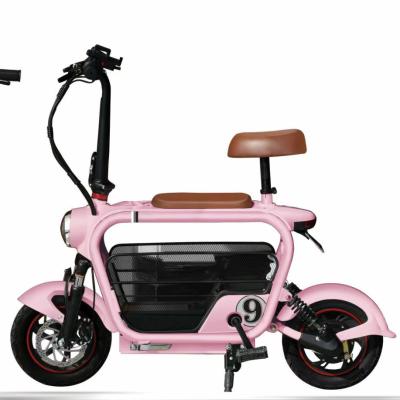 China Women 12 Inch Folding Electric Bicycle With Baby With Baby Seat With Basket 48V 10AH Baby Child Bicycle Seat Lithium Battery for sale