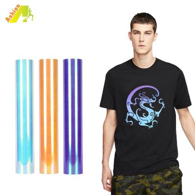 China Easy Cut And Peel Aishan Apparel Wholesale Rainbow PRET HTV Hologram Chameleon Heat Transfer Reflective Vinyl for sale