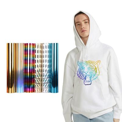 China High Elasticity Holographic Mirror Surface Effect Silver Gold Plated PU Aluminum Iron On T Shirt PU Vinyl Film Heat Transfer Vinyl for sale