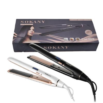 China household sokany8288 plywood hair straightener lcd border display 750 degree celsius fast heating ceramic base plate for sale