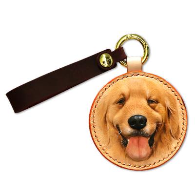 China 3D Leather Animal Shaped Luxury Cute Luxury Custom Pet 3D Leather Head Engraving Key Chain Key Chain for sale