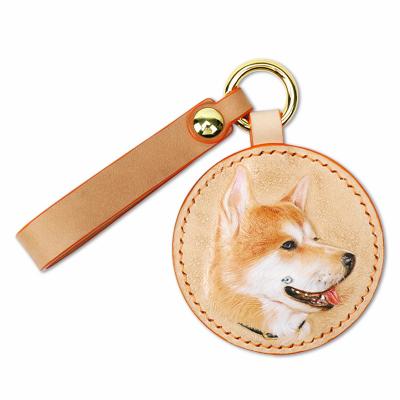 China 3D Leather Bag Key Chain Accessories 3D Art Pet Painting Carving Pet Custom Leather Engraving Head for sale