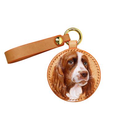 China 3D Leather Bag Key Chain Accessories 3D Art Pet Painting Carving Pet Custom Leather Engraving Head for sale