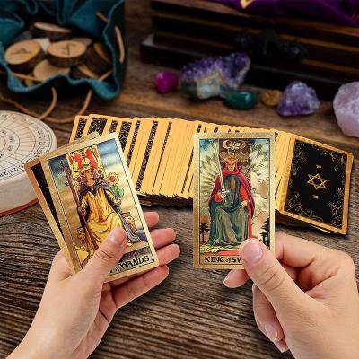 China Tarot Card Bundle Custom Waterproof Plastic Gold Foil Deck PVC Tarot Cards With Guidebook And Box for sale