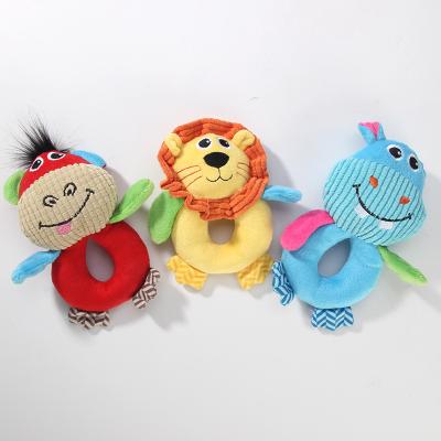 China Viable Wholesale Viable Bite Dog Toy Dog Vocal Teething Plush Circle Pet Cartoon Toy for sale