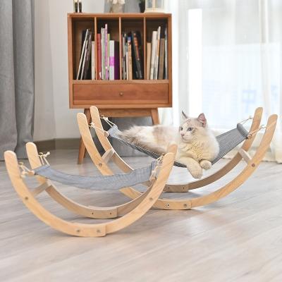 China Breathable Gray Polyester Rocking Chair Solid Wood Furniture Relieve Boredom Dismountable Pet Cat Bed for sale