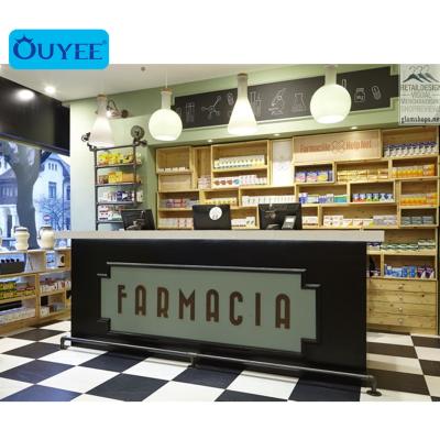 China Modern Medical Pharmacy Display Furniture Small Pharmacy Retail Display Pharmacy Store Furniture Wooden Shop Counter for sale