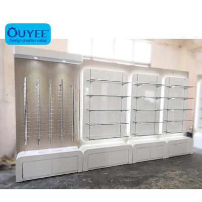 China Wooden Medical Store Pharmacy Shelves Shop Racks Interior Furniture Display Retail Store Medical Counter Design For Pharmacy for sale