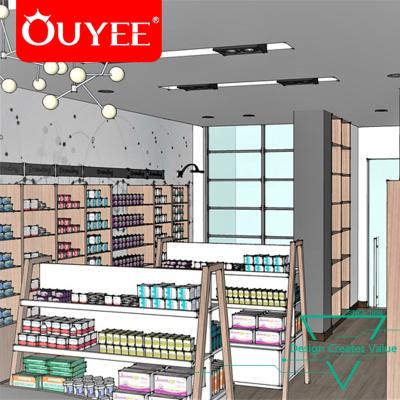 China Pharmacy store interior design soft modern medical cosmetic shop counter wooden design for sale