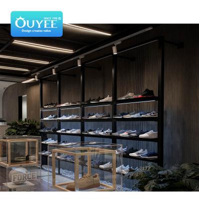 China Classical Clothing Store Rack Clothing Display Furniture Store Glass Shelves For Shoes Shop Interior Decoration for sale