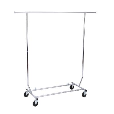 China Chrome Coating Single Pole Folding Extendable Coat Hanger Clothes Drying Rack for sale