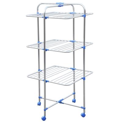 China MOBILE Balcony Aluminum Foldable 3 Tiers Clothes Drying Rack With Wheel for sale