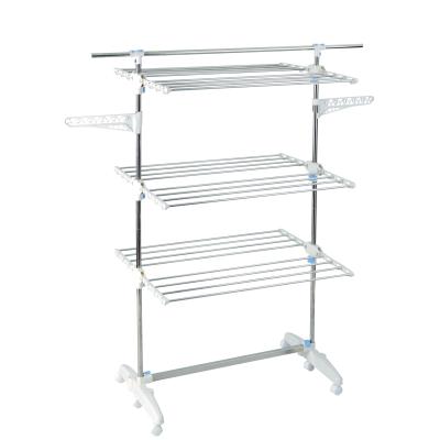 China Folding Wings Luxury Half Foldable 3 Tiers Clothes Drying Rack With Wheels Space Saving for sale