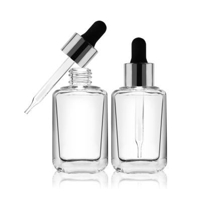 China Cosmetic Glass Bottle 60ml Square Serum 30ml Glass Bottle For Serum Oil Dropper Bottle for sale