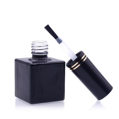 China Transparent Personal Care Glass Bottle 10ml Square Nail Polish Bottle With Matte Black Cap for sale