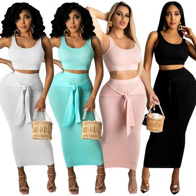 China Breathable 2 Pieces Skirts Set For Women Outfits Wholesale Fashionable Women's Skirt Long Sets Sweat Suit Casual Dress for sale