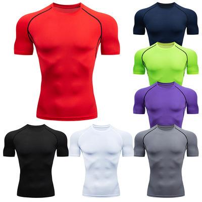 China Anti-Shrink Men Short Sleeve Sporty Style T-shirt Sports Shirt Workout Compression Tee for sale