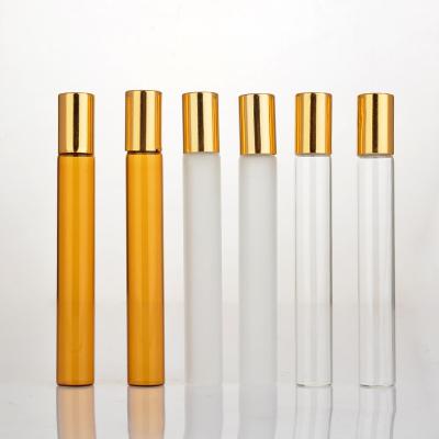 China Roll-on 10ml Cosmetic Glass Bottles With Rollerballs Steel/Glass Amber Frosted Transparent Essential Oil Roller Bottles for sale