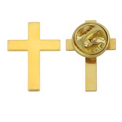 China Custom Europe Gold Plated Metal Lower Cross Christian Chaplain Badge Jesus Label Pin for sale