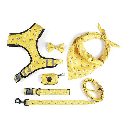 China Custom Printed Six-Piece Set Hot Sale Custom Design Breathable Mesh Dog Poo Bag Pet Collar Pet Leash Harness Manufacturers for sale