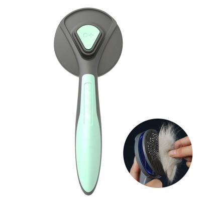 China 2022 Spring Sale Viable Individual Pet Slicker Groom Brush Comb Dog Brush Cat Comb With Self Clean Button With Masaging Pearl On Tips for sale