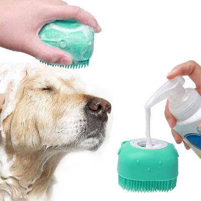 China Amazon Hot Viable Hot Sale Dog Cat Bath Brush Comb Silicone Pet Grooming Products Massage Shampoo Dispenser for sale