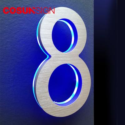 China Waterproof Stainless Steel Glow In The Dark Luminous Solar Led Metal House Number License Plate Sign for sale