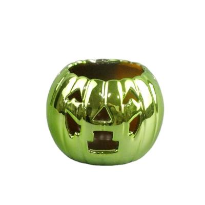 China North American Green Pumpkin Tealight Candle Holder Ceramic Essential Oil Burner Incense Aroma Diffuser for sale