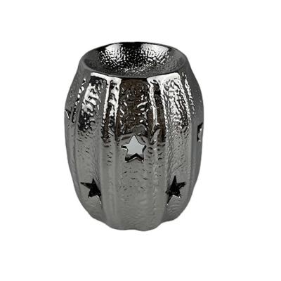 China Chinese Wholesale Ceramic Essential Oil Burner Incense Metal Tea Light Silver Oil Burner for sale