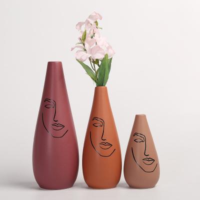 China Eco-Friendly Colorful Wholesale Handmade Ceramic Flower Vase Large Set Faced Antique Vases Home Decor Vase for sale