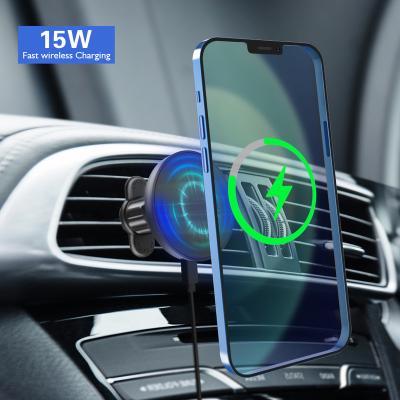 China Strong Magnetic New Design 15W Adjustable Fast Wireless Charging Air Vent Car Phone Holder For Iphone 12 for sale