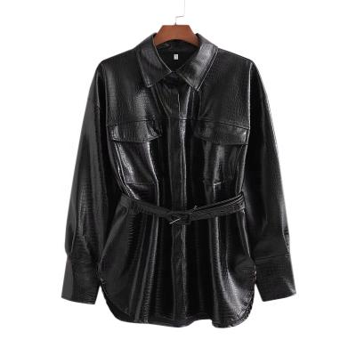 China 2021 Autumn Street Style PU Alligator Grain Leather Jacket Breathable Anorak Coat Women Leather Jackets for sale