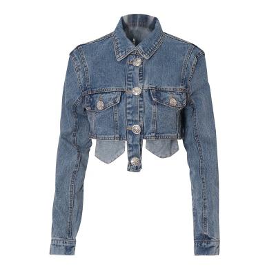 China 2021 Breathable Lapel Pocket Flowing Suede Motorcycle Short Blue Jeans Jacket for sale