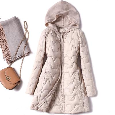 China 2021 Long Knitted Splicing Breathable With Down Jacket Womens Lightweight for sale