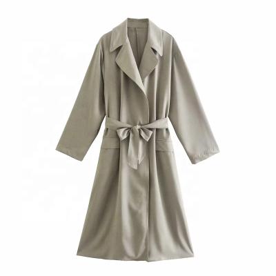 China Autumn Lapel Tie Waist Long Breathable Sheath Long Women's Medium Ditch Coat for sale