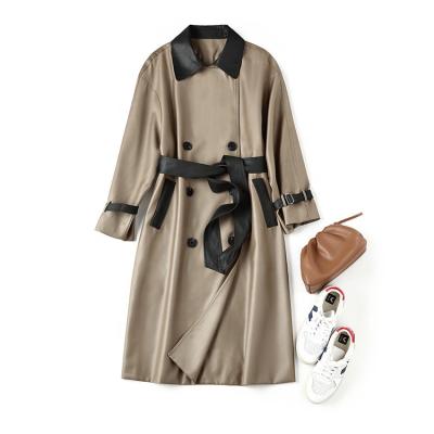 China Anti-wrinkle ladies contrast color lapel anorak jacket oversized anorak spring coats long trench coat plus belt waist coats for sale