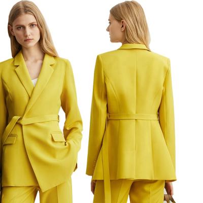 China Fashion Women Office Women Anti-pilling Celebrity Ladies Evening Runway Party Yellow Elegant Pant Suits Blazer Suit for sale