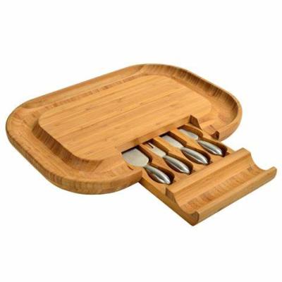 China Sustainable Natural Original Large Bamboo Cheese Cutting Board With Stainless Knife Set for sale