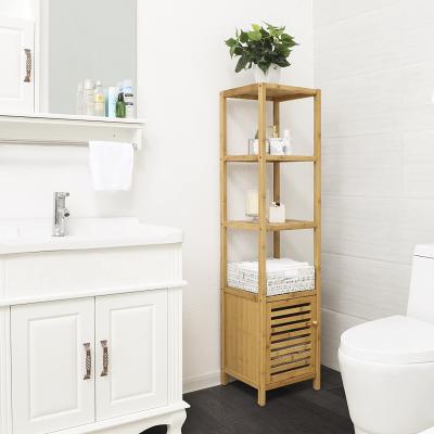 China Sustainable Bamboo Bathroom Vanity Cabinet Bathroom Tower Storage Shelf for sale