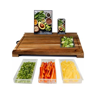 China Sustainable Charcuterie Extra Large Non Slip Meat Boards Acacia Wooden Grinder With Containers Trays for sale