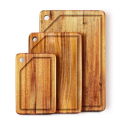 China 3 Piece Wholesale Viable Logo Acacia Wood Cutting Board Custom Made Free with Juice Drip Groove for sale