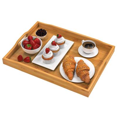 China Whlolesale Viable 100% Biodegradable Bamboo Tray Natural Rectangular Bamboo Serving Tray for Breakfast for sale