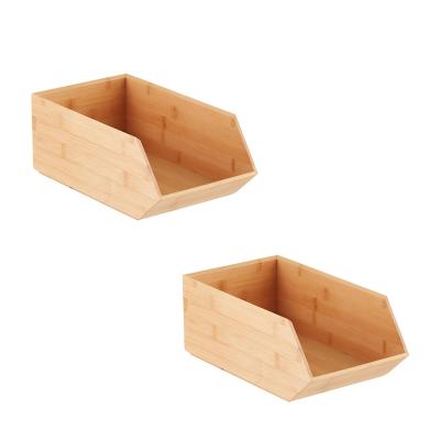 China Recyclable Universal Bamboo Storage Boxes Bamboo Stackable Shelf For Kitchen Cupboard for sale