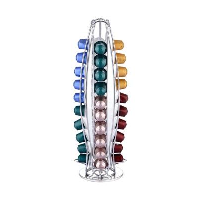 China Sustainable 40 Capacity Nespresso Coffee Capsule Holder Pod Stand Up Storage Racks Metal Coffee Capsule Rotating Holders for sale