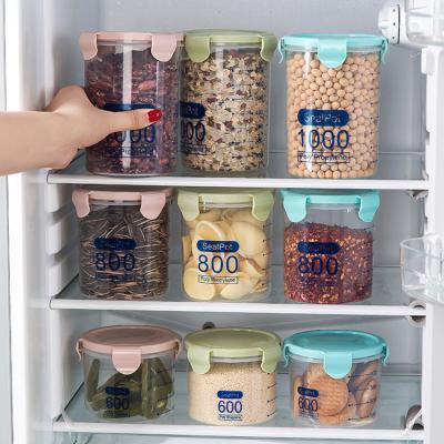 China Household Plastic Transparent Grain Storage Containers Freshness Storage Containers Kitchen Food Storage Airtight Jars for sale