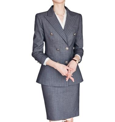 China Professional women's anti-pilling suit two-piece spring and autumn stripe fashion temperament gray suit for sale