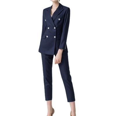 China Breathable Office Women's Double Breasted Suit Set Slim Fit Pants Professional Women Suit for sale