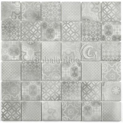 China Parquet Fade Pattern Bathroom Wall Slab Kitchen Wall Slab Glaze Mosaic Glass Mosaic Tile for sale