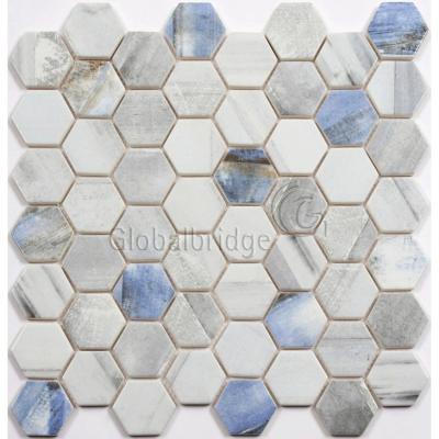 China Printed Parquet Enamel Glass Mosaic Stable Recycle Glass Slab Kitchen Backsplash for sale