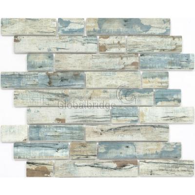 China Interior Glass Powder Wood Glass Mosaics Parquet Inkjet Floor Tile Decoration for sale